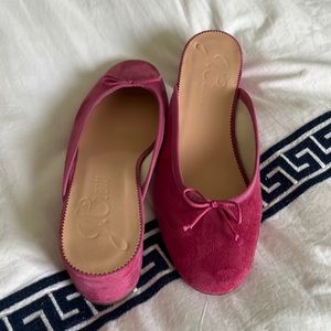 NWOT J. crew pink suede ballet mules.